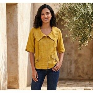 Coldwater Creek Women's Mustard Yellow Linen-Cotton Blend Jacket Size 6